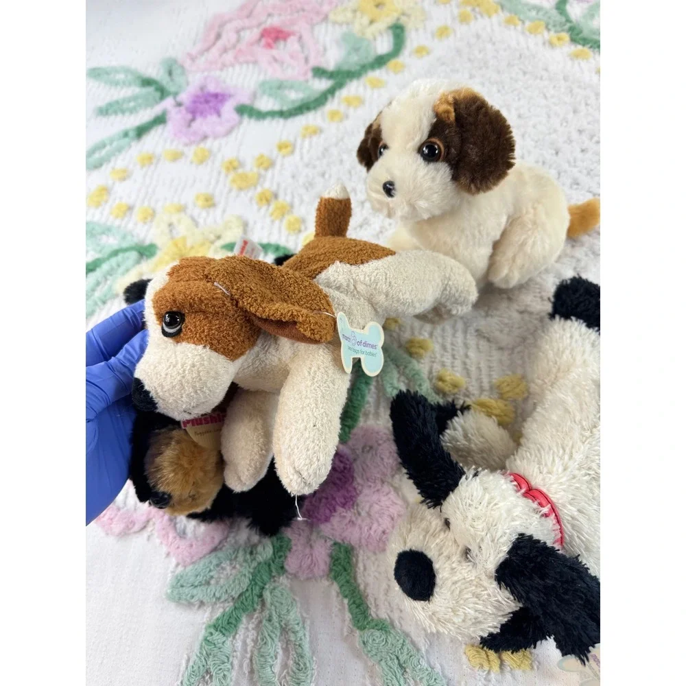 Plushland March of Dimes Puppy Dog Bean Bag Plush Set of 4 Black Brown White